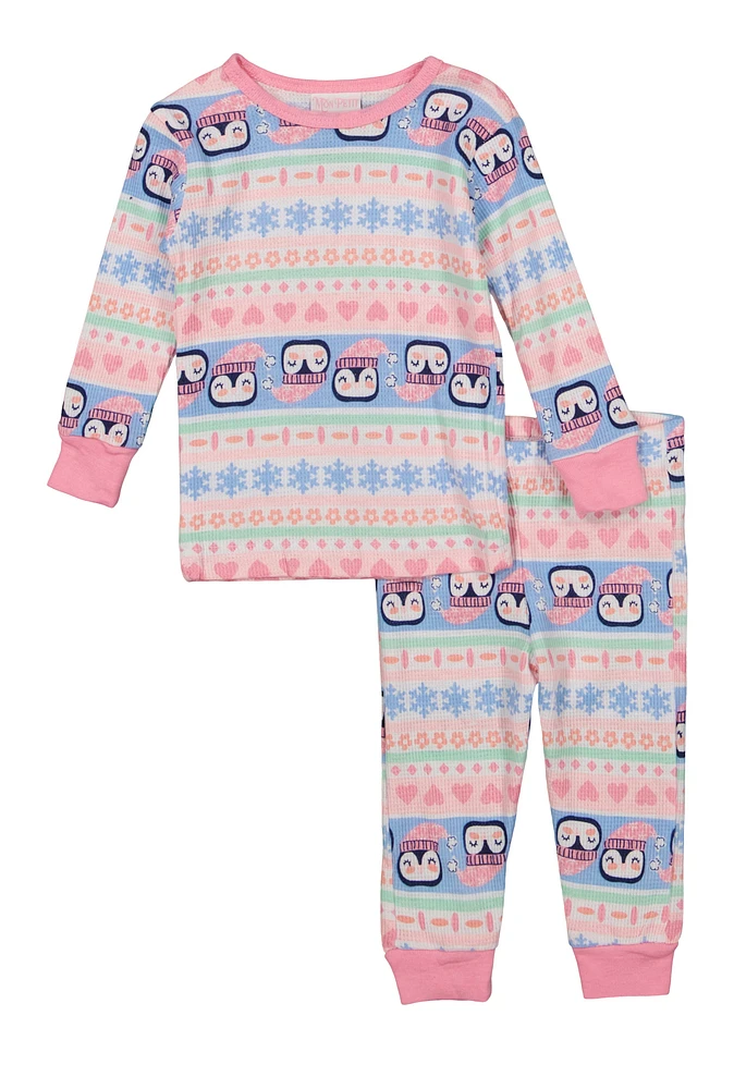 Baby Girls 12-24M Graphic Print Thermal Top and Pants Set, Multi, Size 24M