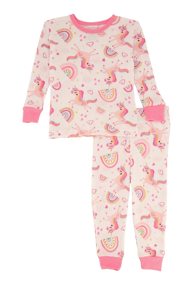 Toddler Girls Graphic Thermal Top and Pants Set, Pink, Size 3T