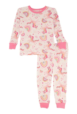 Toddler Girls Graphic Thermal Top and Pants Set, Pink, Size 3T