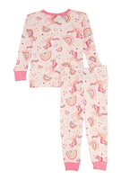 Toddler Girls Graphic Thermal Top and Pants Set, Pink, Size 3T