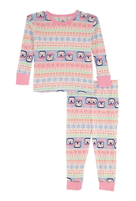 Toddler Girls Graphic Thermal Top and Pants Set, Multi,