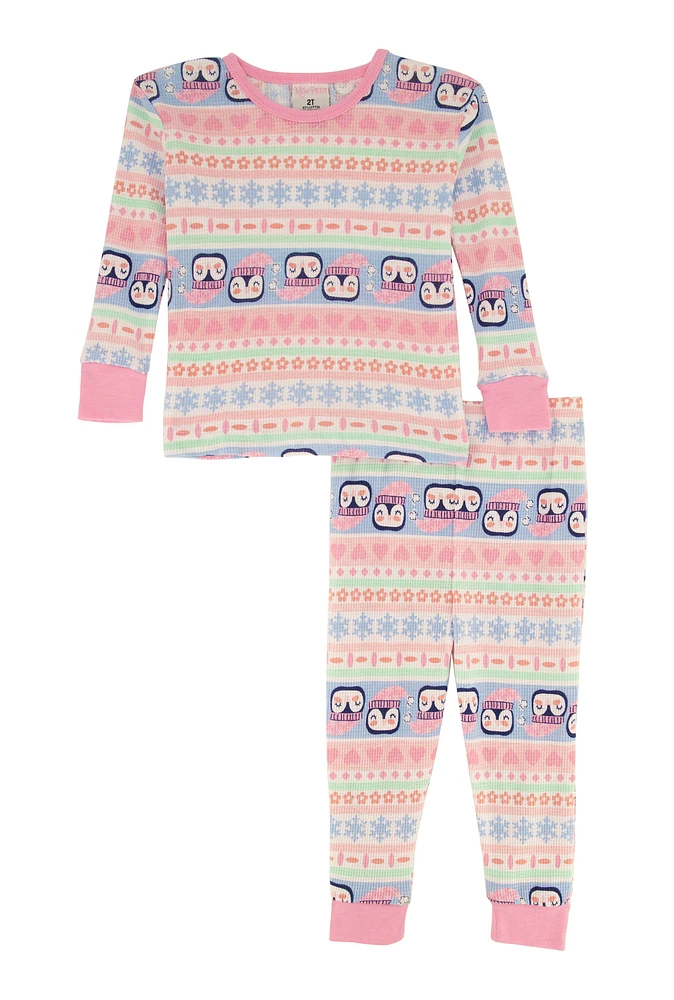 Toddler Girls Graphic Thermal Top and Pants Set, Multi,