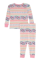 Toddler Girls Graphic Thermal Top and Pants Set, Multi,