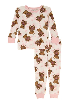 Toddler Girls Graphic Thermal Top and Pants Set, Multi,