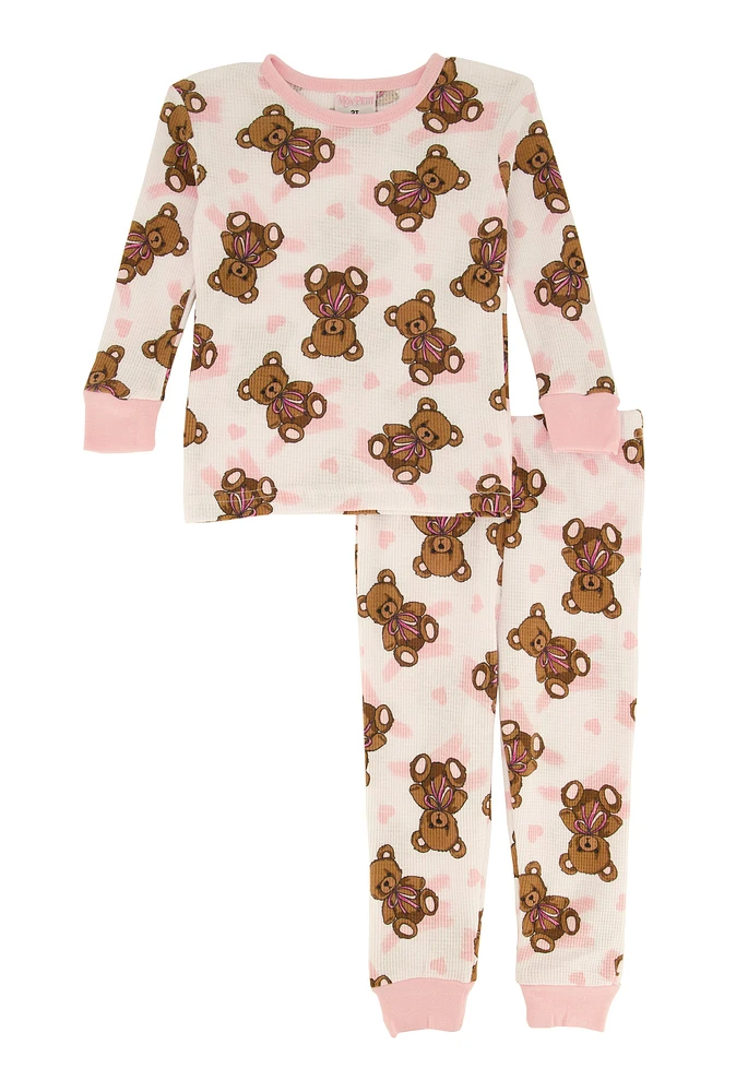 Toddler Girls Graphic Thermal Top and Pants Set, Multi,