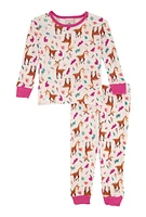 Toddler Girls Graphic Thermal Top and Pants Set, Multi,