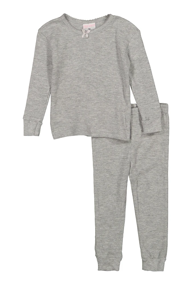 Toddler Girls Thermal Top and Pants Set, Grey, Size 2T