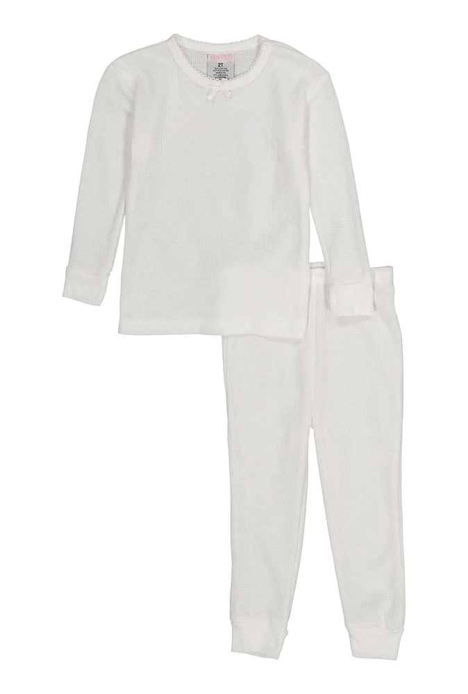 Toddler Girls Thermal Top and Pants Set, White, Size 4T