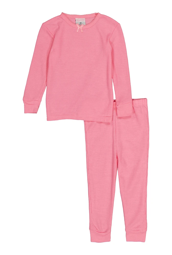 Toddler Girls Thermal Top and Pants Set, Pink, Size 2T