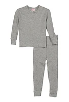 Womens Little Girls Thermal Top and Pants, Grey, Size 4