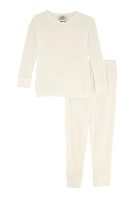 Womens Little Girls Thermal Top and Pants, White, Size 5-6
