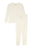 Womens Little Girls Thermal Top and Pants, White, Size 5-6