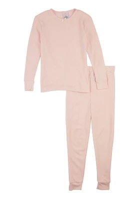 Womens Girls Thermal Top and Pants, Pink,