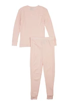 Womens Girls Thermal Top and Pants, Pink,