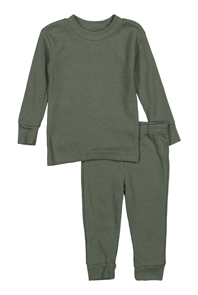 Womens Baby Thermal Top and Pants Set, Green, Size 18M