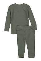 Womens Baby Thermal Top and Pants Set, Green, Size 18M