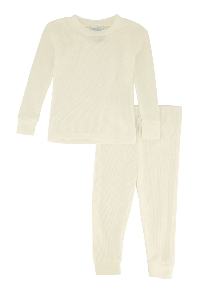 Toddler Boys Thermal Pajama Top and Pants Set, White, Size 2T