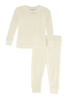 Toddler Boys Thermal Pajama Top and Pants Set, White, Size 3T