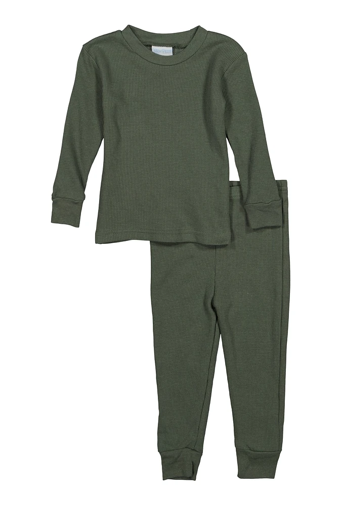 Toddler Boys Thermal Pajama Top and Pants Set, Green, Size 2T