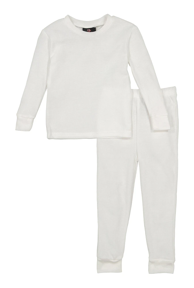 Little Boys Long Sleeve Thermal Top and Pants, White, Size 5-6