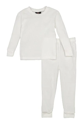 Little Boys Long Sleeve Thermal Top and Pants, White, Size 5-6