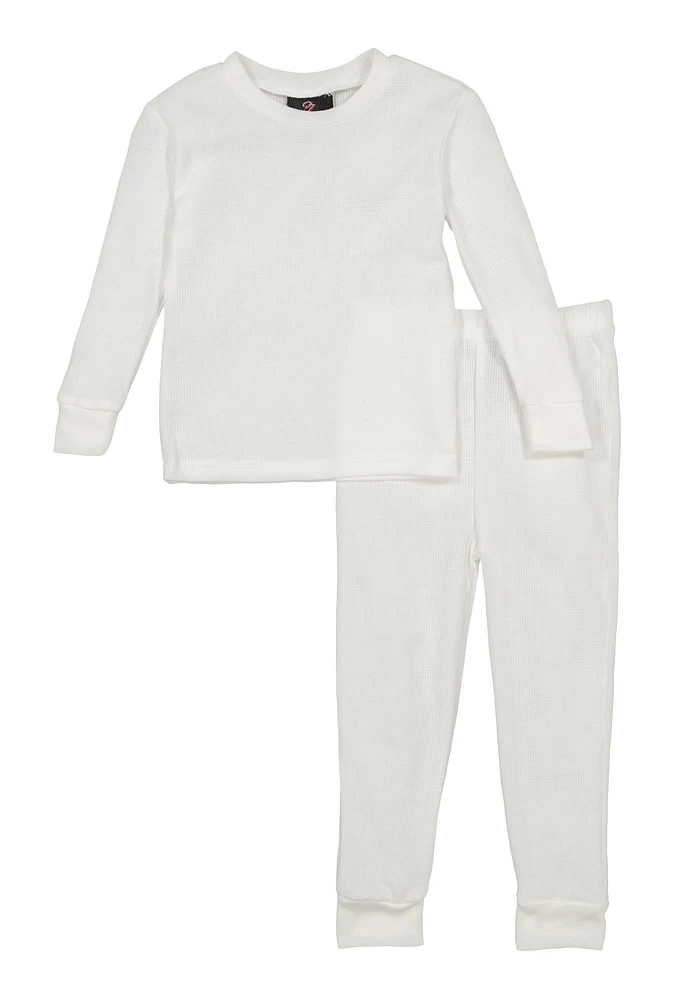 Little Boys Long Sleeve Thermal Top and Pants, White, Size 7