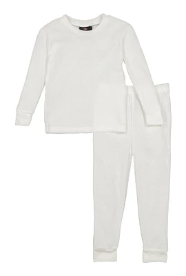 Little Boys Long Sleeve Thermal Top and Pants, White, Size 7
