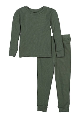 Little Boys Long Sleeve Thermal Top and Pants, Green, Size 4