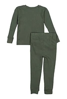 Little Boys Long Sleeve Thermal Top and Pants, Green, Size 4