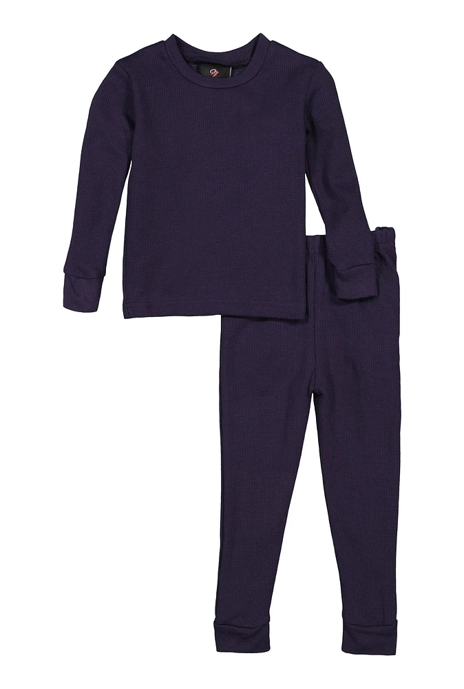 Little Boys Long Sleeve Thermal Top and Pants, Blue, Size 4