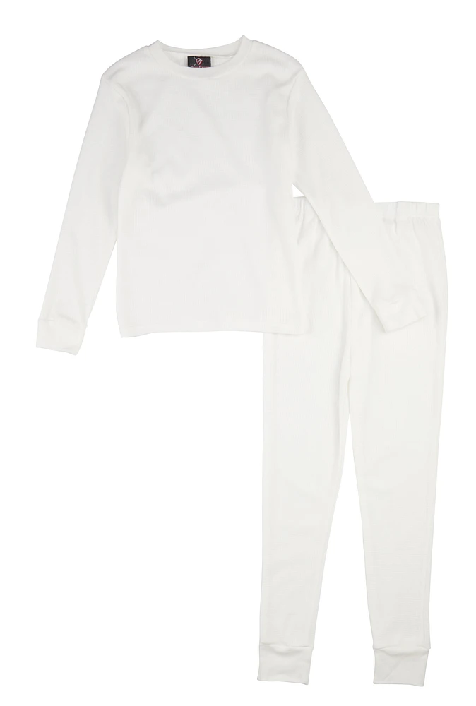 Boys Thermal Top and Pants Set, White, Size 12-14