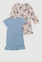Toddler Girls Unicorn Magic Nightgown 2 Pack, Blue, Size 2T