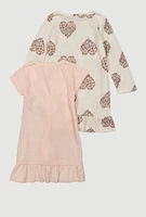 Toddler Girls Heart Graphic Print Nightgown 2 Pack, Multi, Size 2T