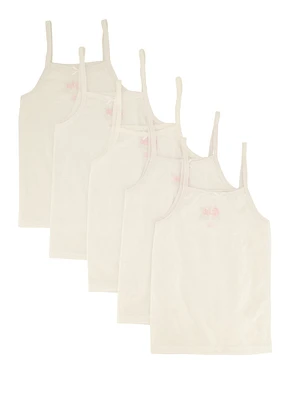 Womens Girls Solid Square Neck Camis 5 Pack, White, Size 8-10