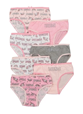 Womens Girls Assorted Unicorn Days of The Week Panties 7 Pack, Pink, Size 6