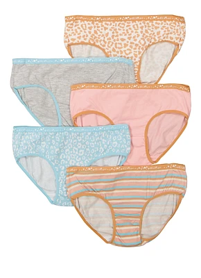 Womens Girls Cheetah Print Assorted Panties 5 Pack, Multi, Size 10-12