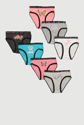 Womens Little Girls Assorted Graphic Print Days Of The Week Panties 7 Pack, Multi, Size 4