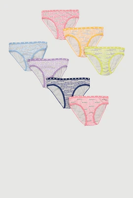 Womens Girls Days of The Week Heart Print Panties 7 Pack, Multi,