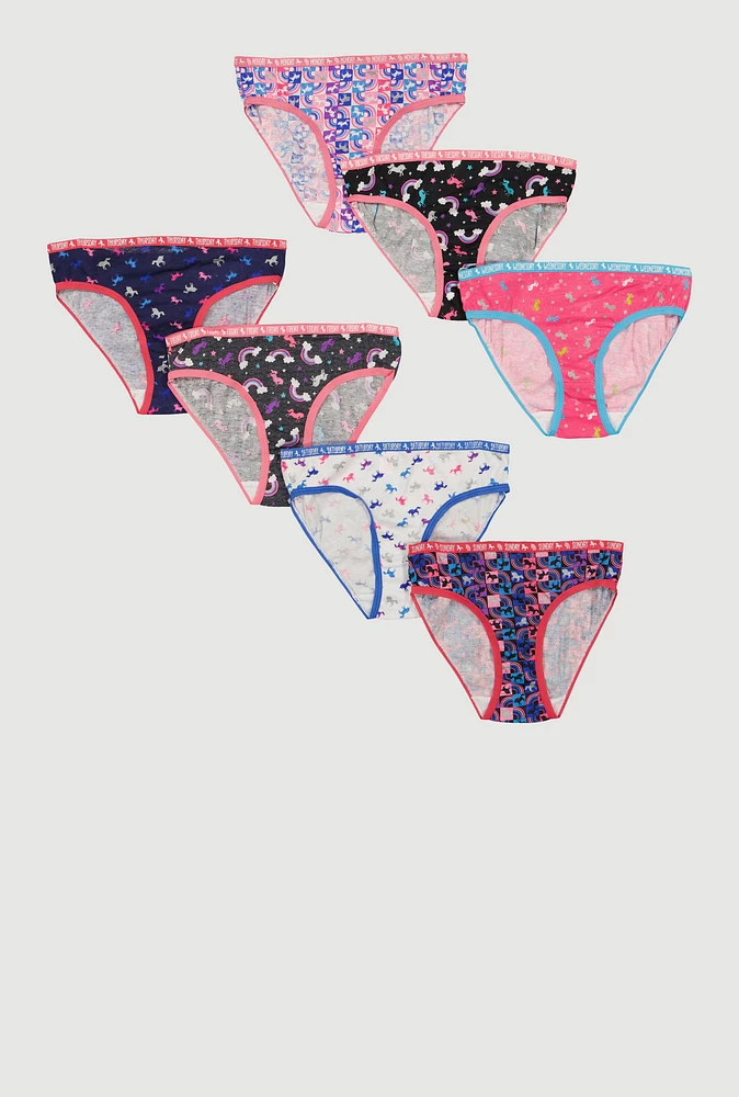 Womens Girls Days of The Week Unicorn Graphic Panties 7 Pack, Multi, Size 14