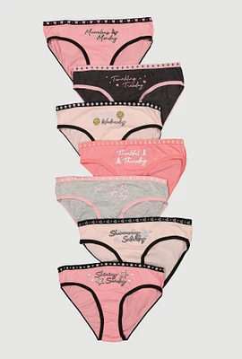 Womens Girls Days of The Week Contrast Trim Panties 7 Pack, Pink, Size 14
