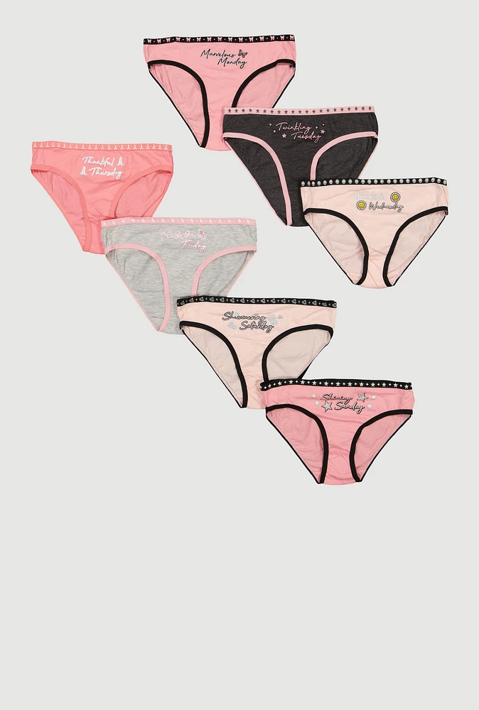 Womens Girls Days of The Week Contrast Trim Panties 7 Pack, Pink, Size 10-12