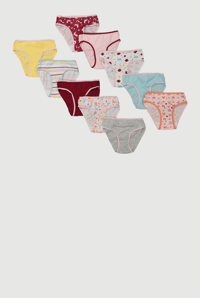 Womens Little Girls Unicorn Graphic Print Panties 10 Pack, Multi, Size 6X