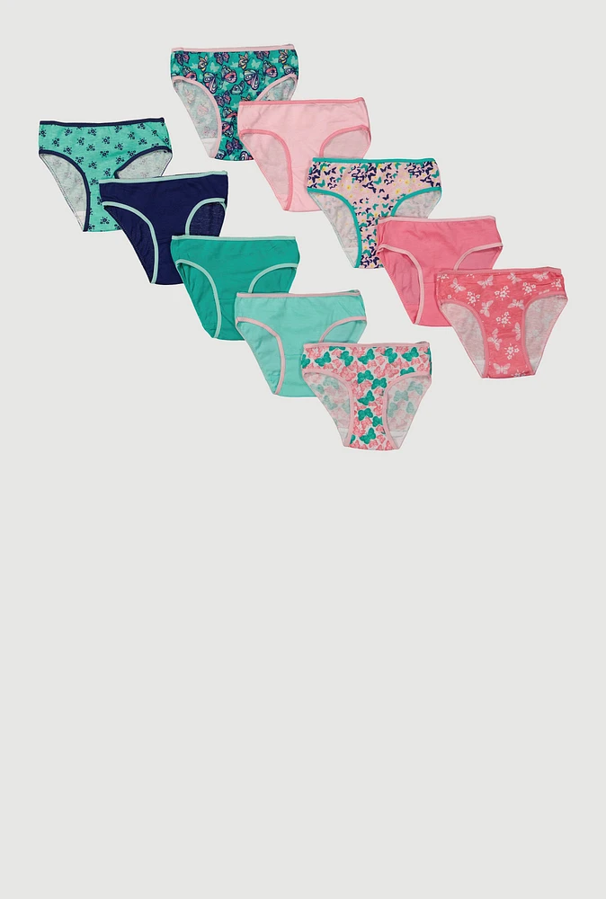 Womens Little Girls Butterfly Print Panties 10 Pack, Multi,