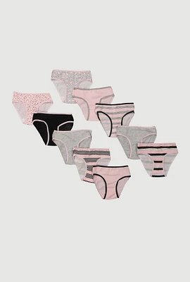 Womens Little Girls Striped Polka Dot Print Panties 10 Pack, Multi, Size 6X