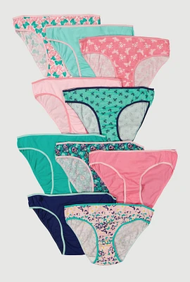 Womens Girls Butterfly Print Panties 10 Pack, Multi, Size 10-12
