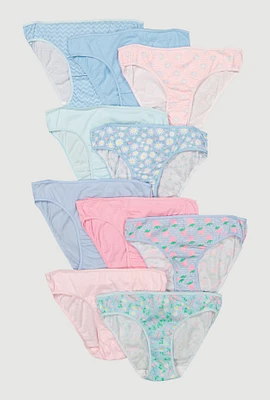 Womens Girls Strawberry Floral Print Panties 10 Pack, Multi,