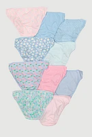 Womens Girls Strawberry Floral Print Panties 10 Pack, Multi, Size 7-8