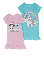 Girls Glitter Graphic Nightgown 2 Pack, Multi, Size 4