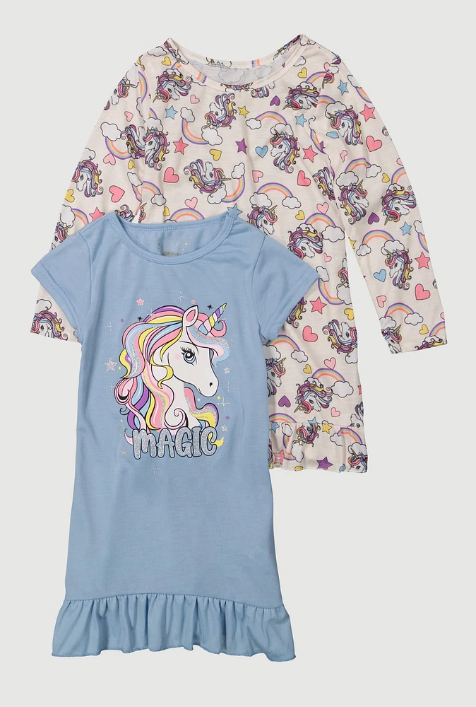 Girls Magic Glitter Unicorn Graphic Pajamas 2 Pack, Multi, Size 14