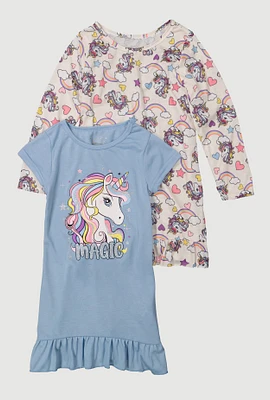 Girls Magic Glitter Unicorn Graphic Pajamas 2 Pack, Multi, Size 14